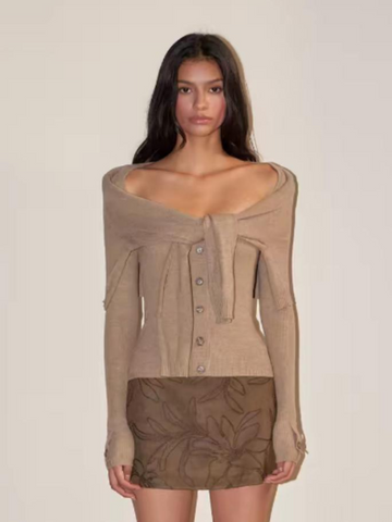 Brick Lane Skimming Boat Neck Long Sleeve Knit Sweater - Oatmeal