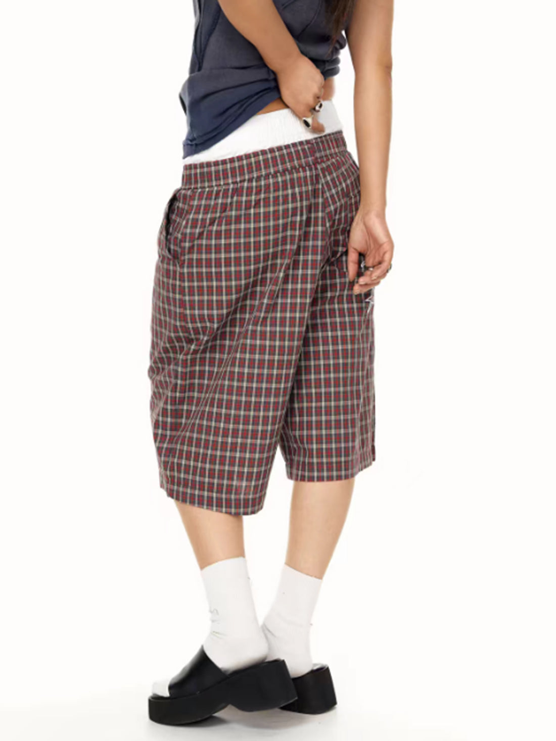 Brick Lane Baggy Plaid Flannel Casual Shorts - Red