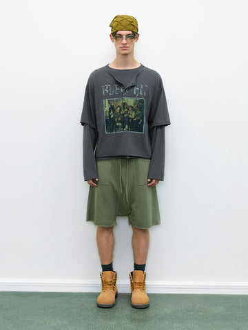 Co-ed Dorm Layered-Look Graphic Print Long Sleeve Top - Charcoal