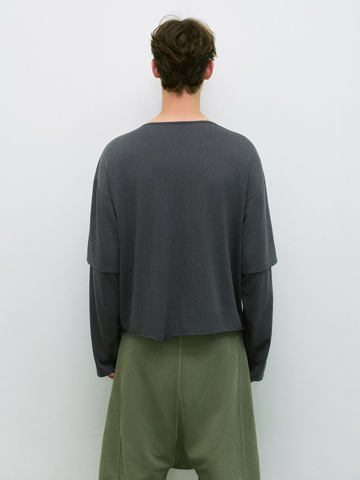 Co-ed Dorm Layered-Look Graphic Print Long Sleeve Top - Charcoal