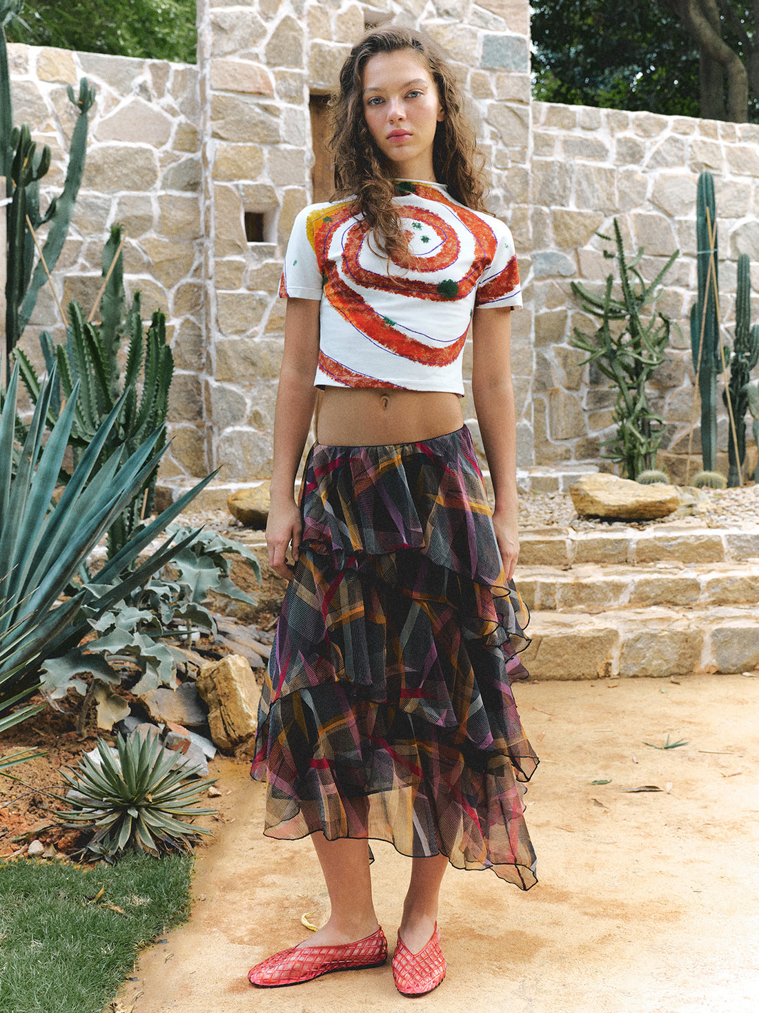 Brick Lane Skimming Swirl Print T-Shirt - Red
