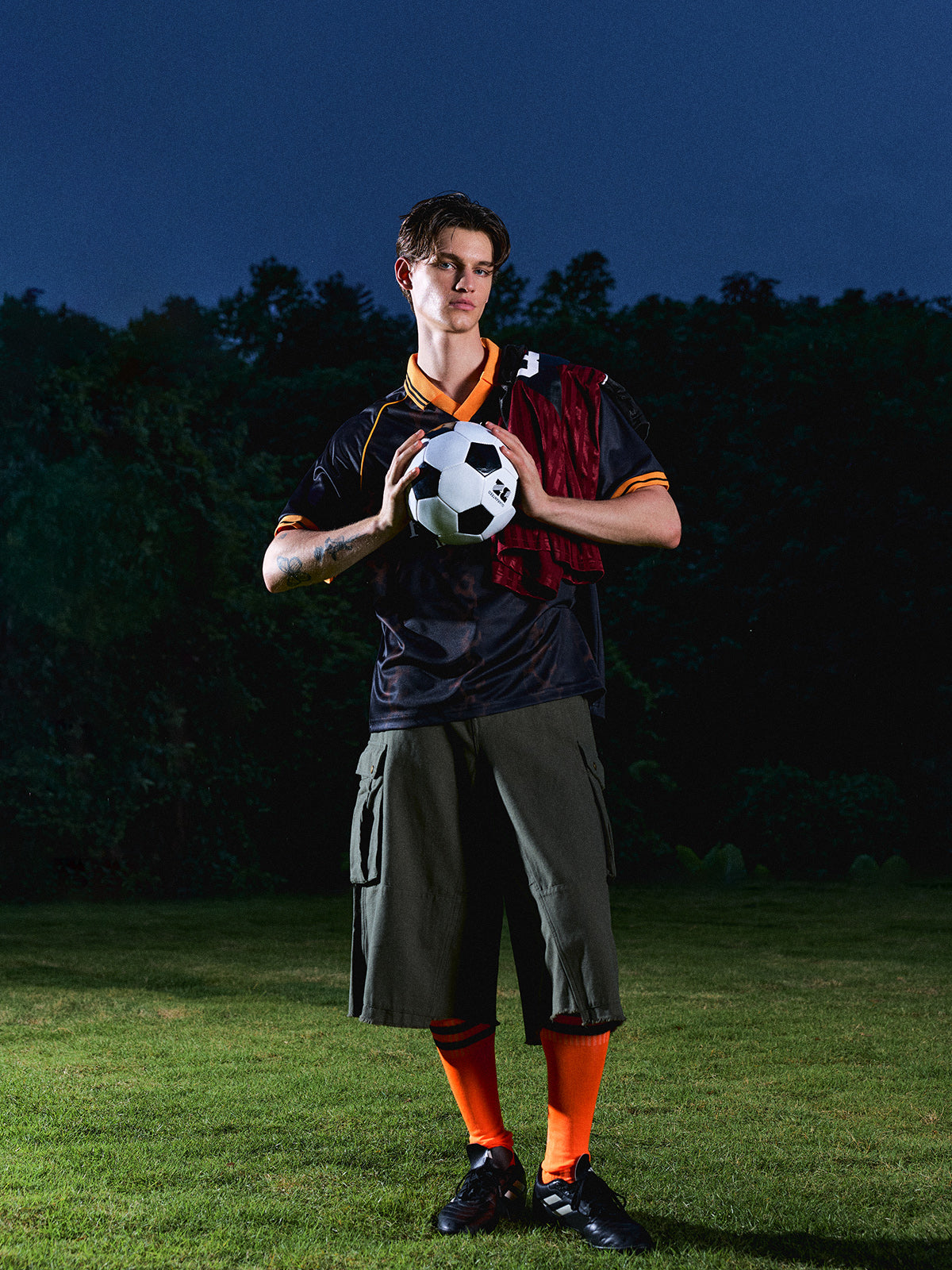 Brick Lane Baggy Jersey Number 75 Print - Orange/Black