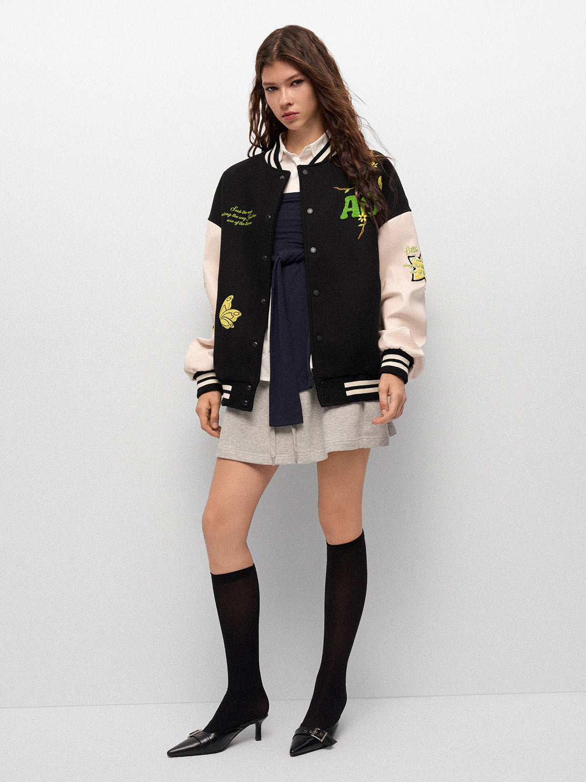 Afterclass Bloom Varsity Jacket - Noir Cream
