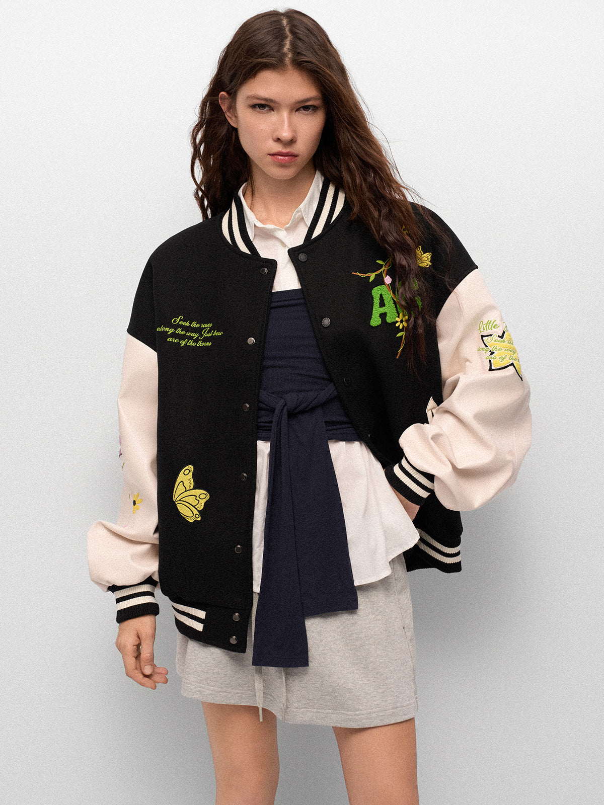 Afterclass Bloom Varsity Jacket - Noir Cream