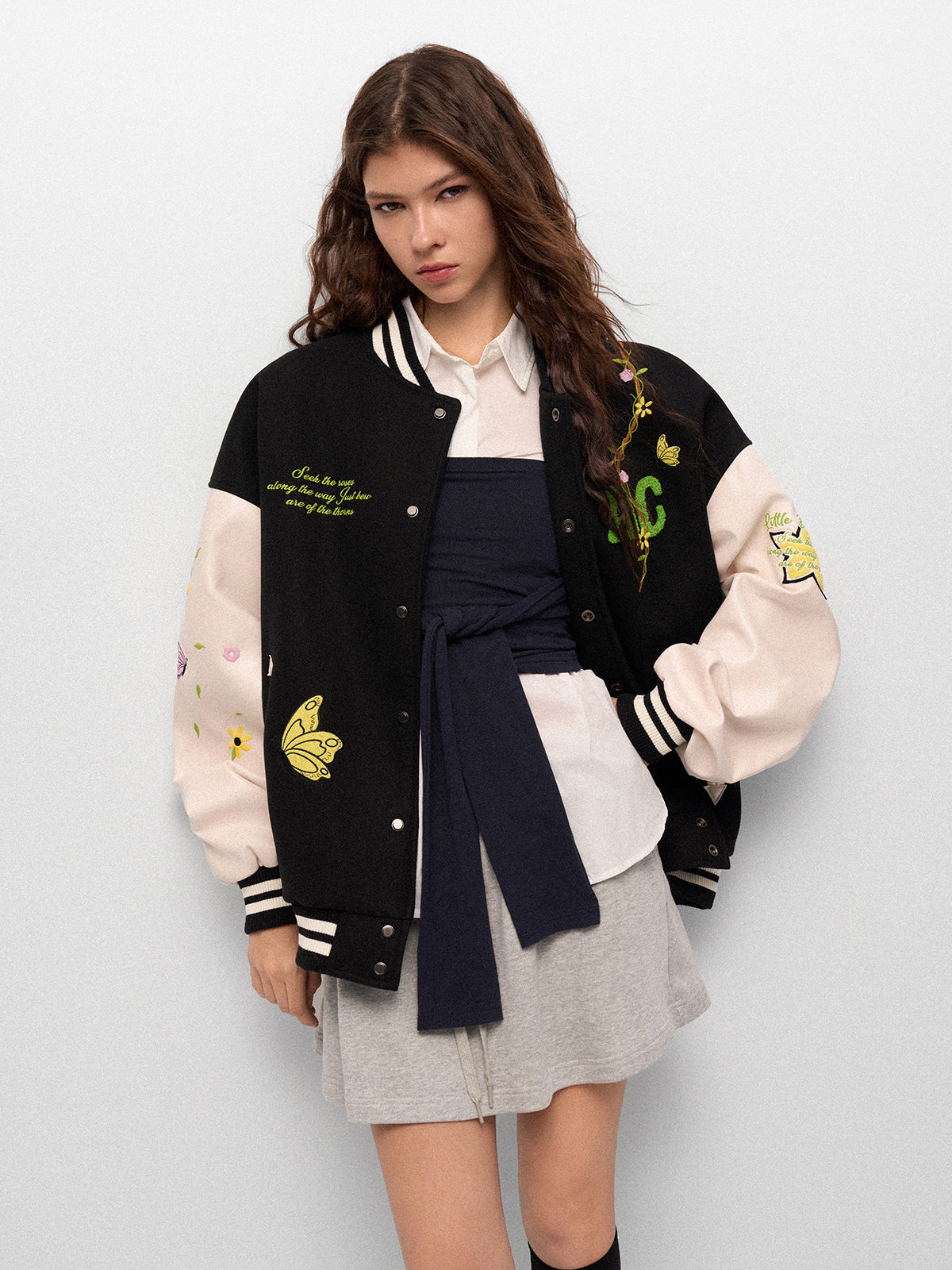 Afterclass Bloom Varsity Jacket - Noir Cream