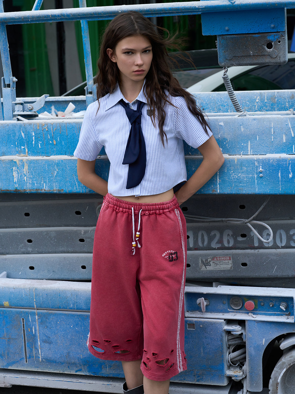 Twin Sheet Crop Shirt – Bleach Stripe