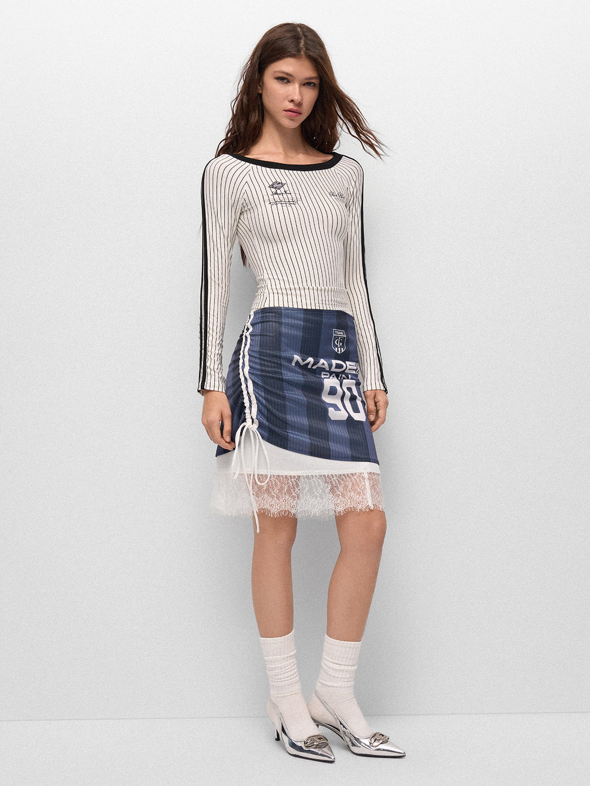 Curveball Sleeve Top – White Stripe