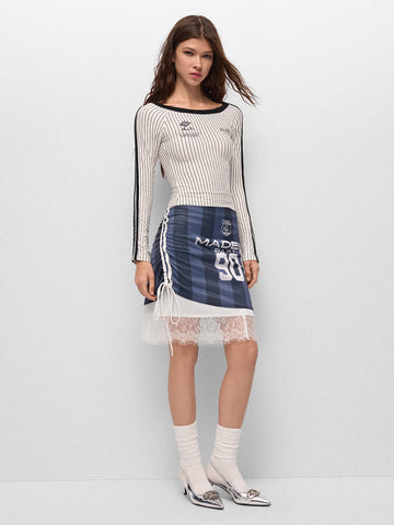 Curveball Sleeve Top – White Stripe