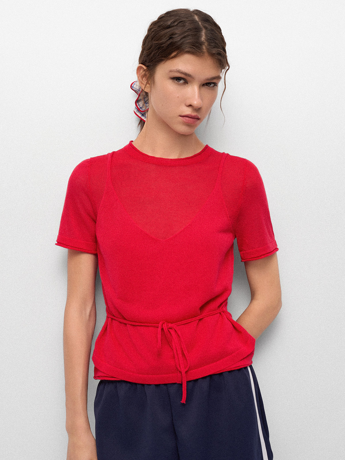 Soft Cue Knit Tee – Signal Red