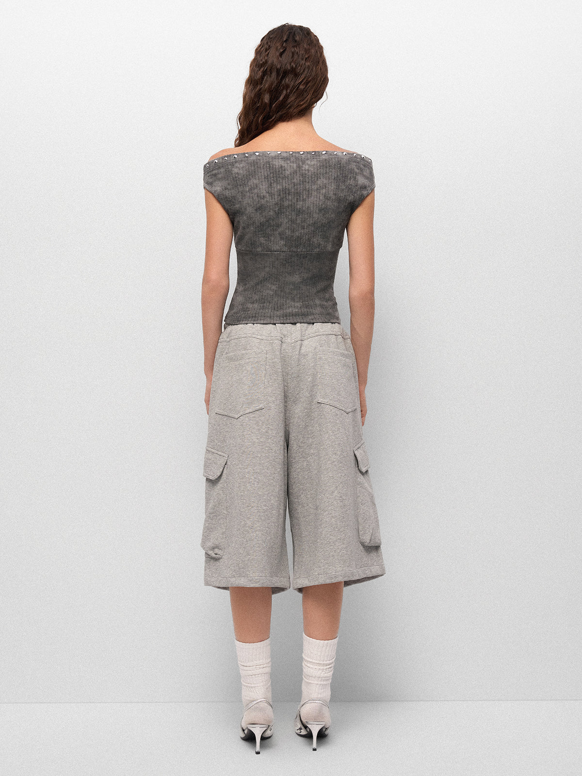 No Comment Off-shoulder Tee - Smoke Gray
