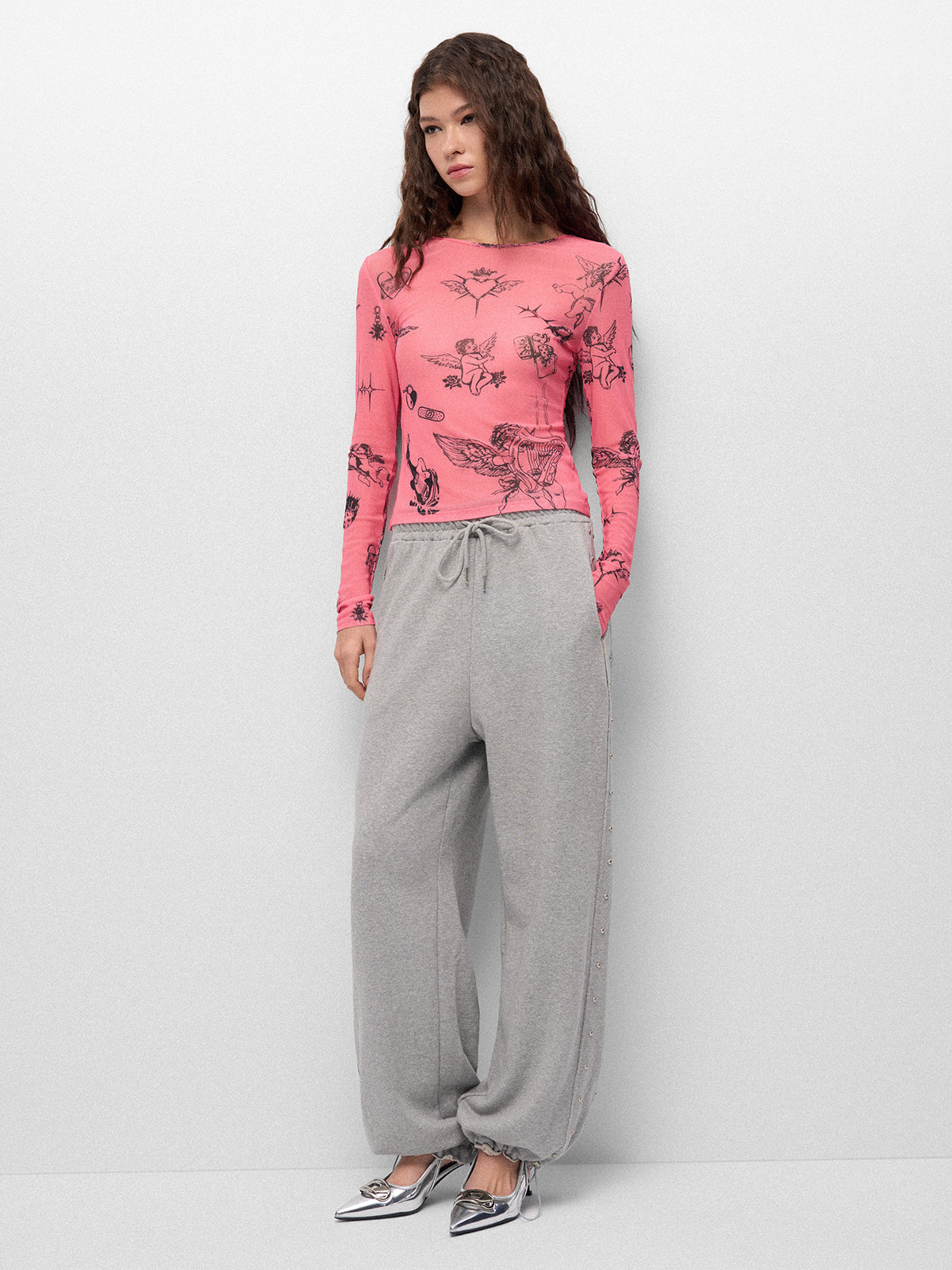 Studded Trim Jogger Pants - Ash Grey