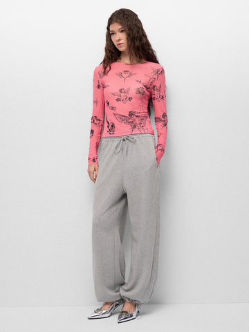 Studded Trim Jogger Pants - Ash Grey