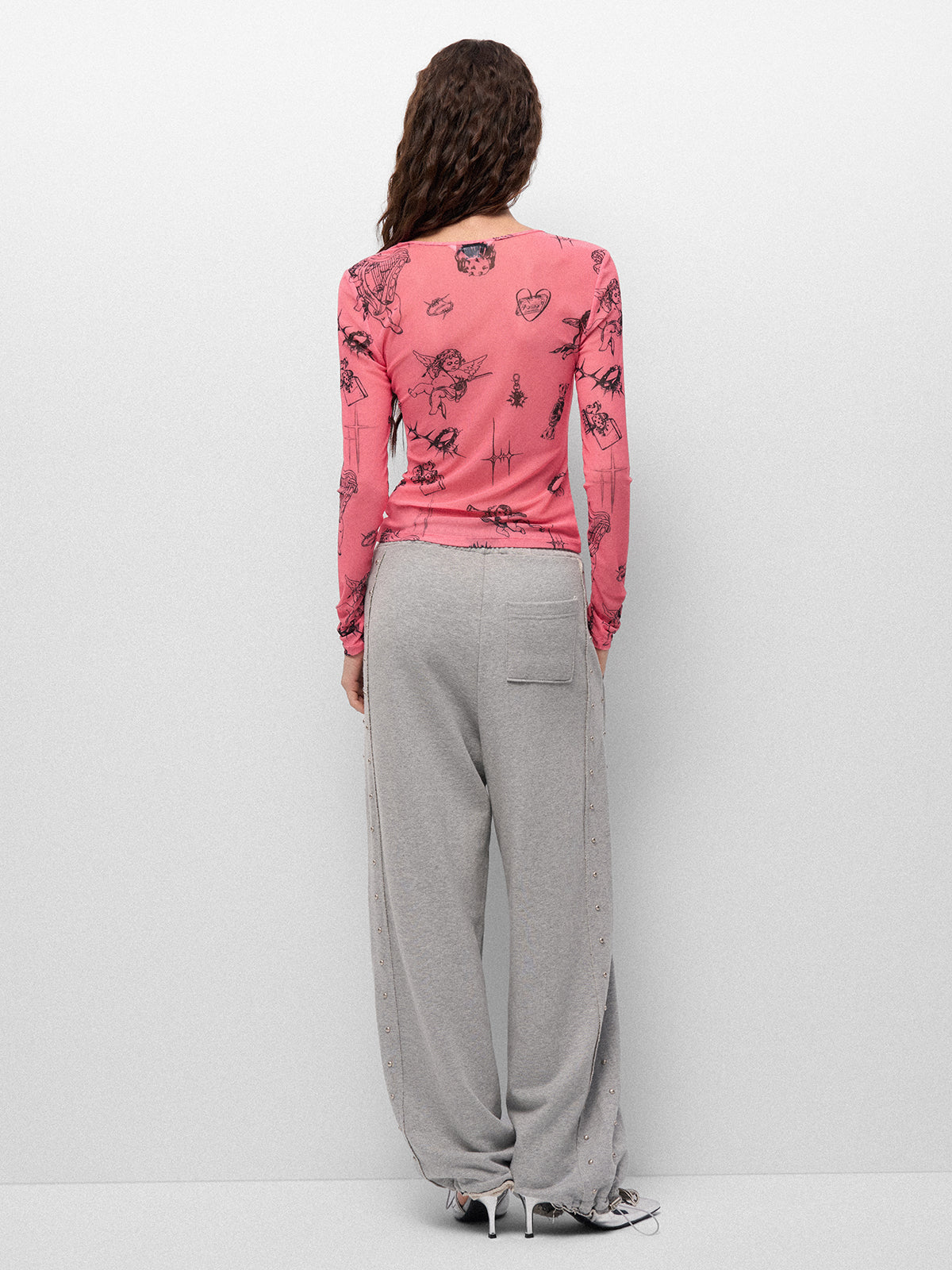 Studded Trim Jogger Pants - Ash Grey