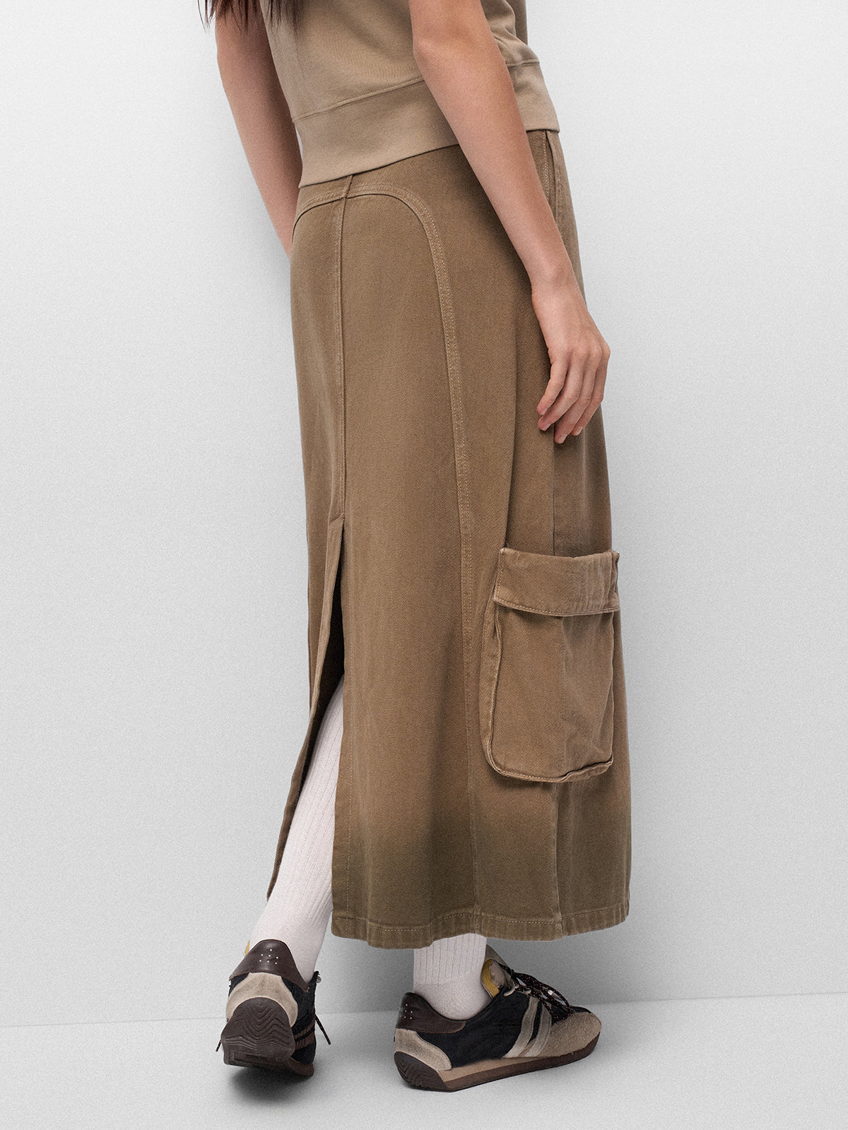 Safari Slit Denim Skirt - Dune Walk