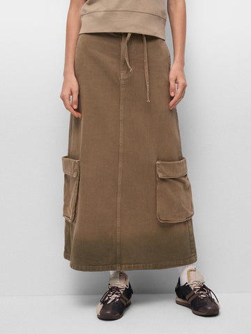 Safari Slit Denim Skirt - Dune Walk