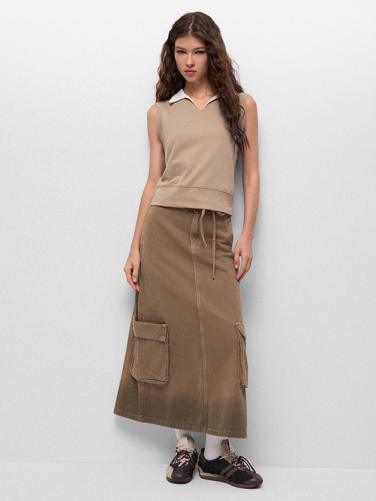 Safari Slit Denim Skirt - Dune Walk