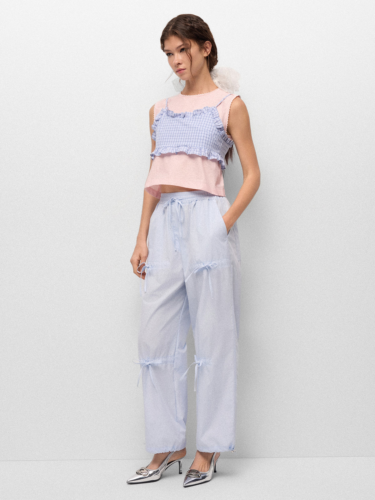 Idle Tab Bow Pants – Mist Blue