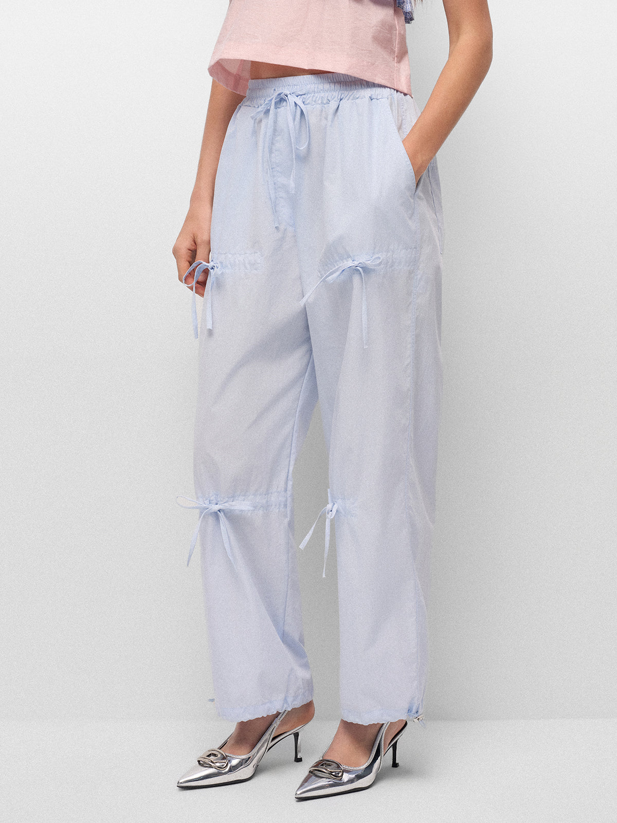 Idle Tab Bow Pants – Mist Blue