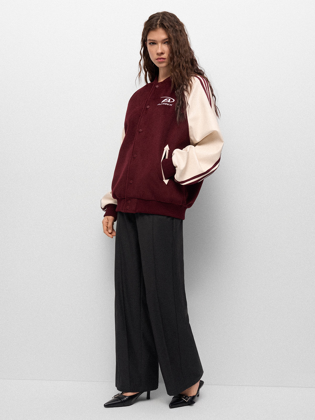 Hallpass Bomber Jacket - Wine Cream