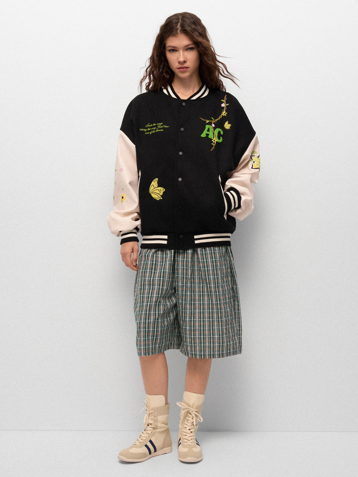 Afterclass Bloom Varsity Jacket - Noir Cream