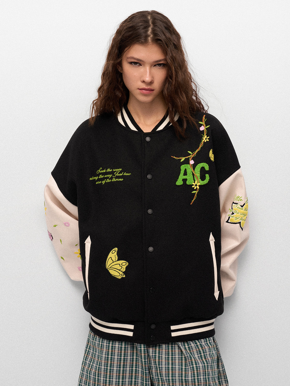 Afterclass Bloom Varsity Jacket - Noir Cream