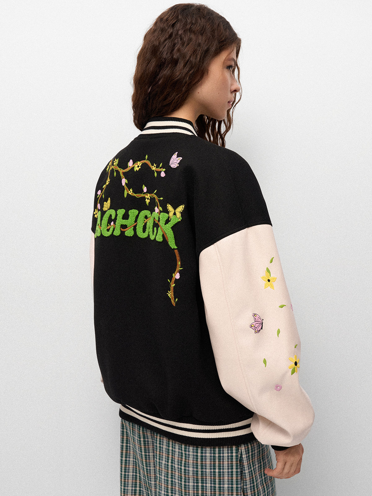 Afterclass Bloom Varsity Jacket - Noir Cream