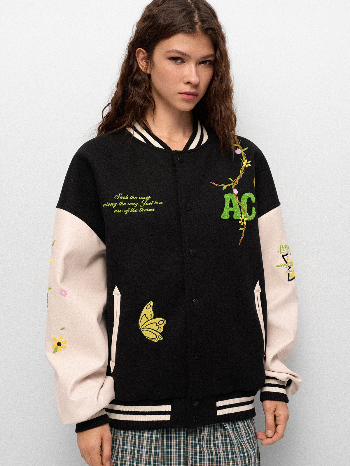 Afterclass Bloom Varsity Jacket - Noir Cream