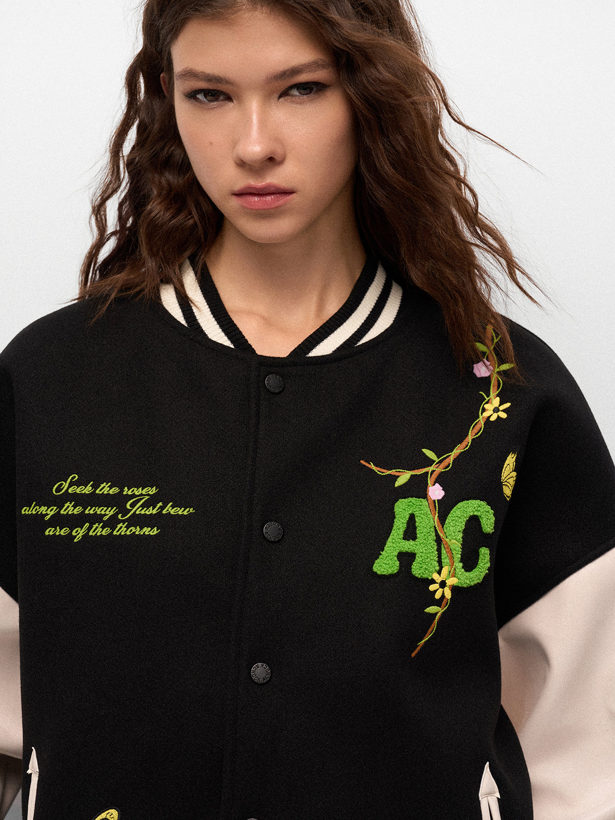 Afterclass Bloom Varsity Jacket - Noir Cream
