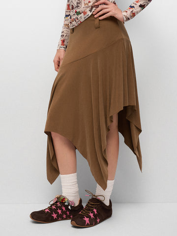 Clocked Out Fringe Flip Skirt – Dusty Brown
