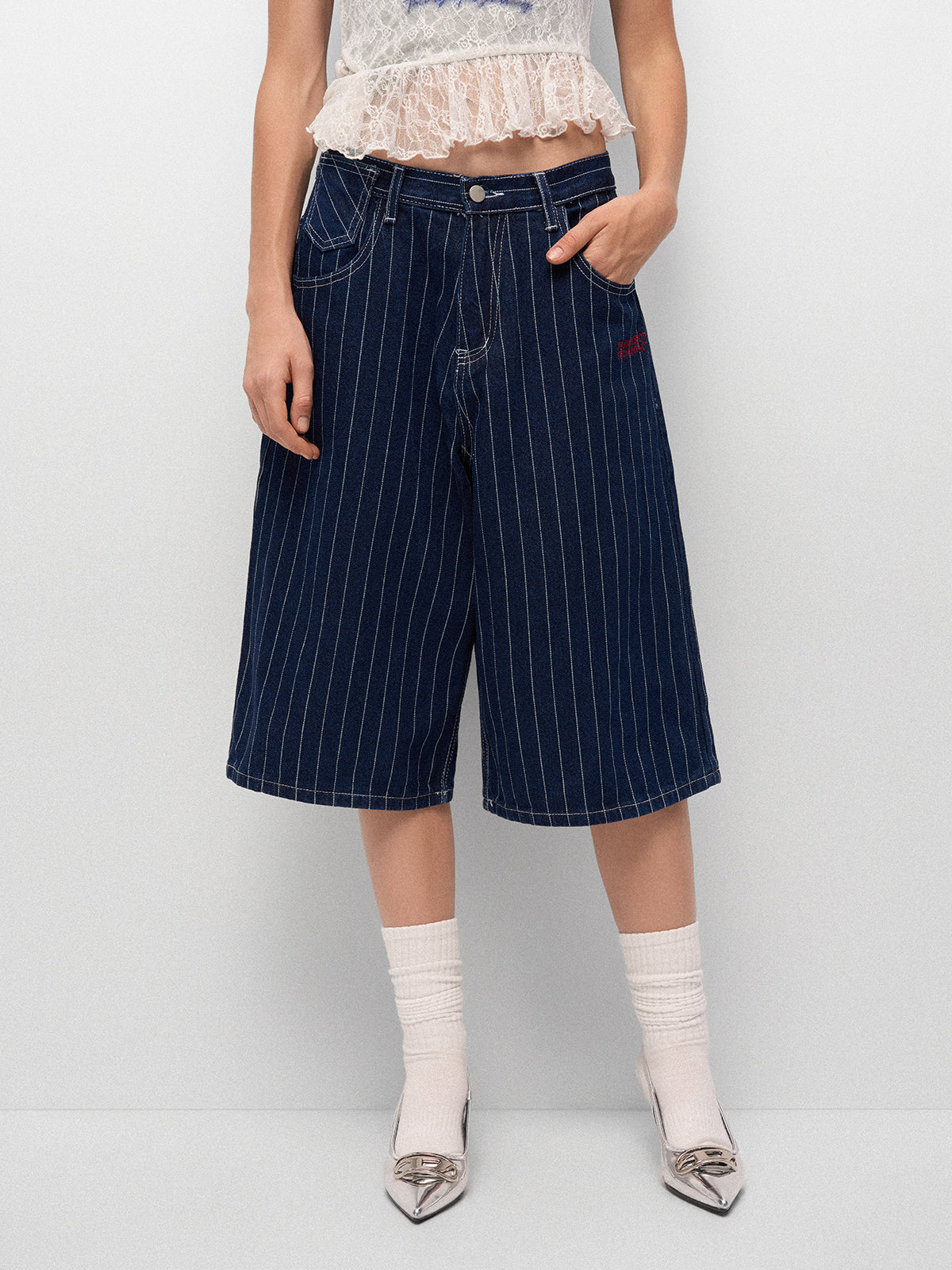 Line Leader Denim Shorts – Navy Stripe