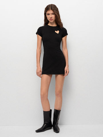 Crush Button Dress - Soft Black