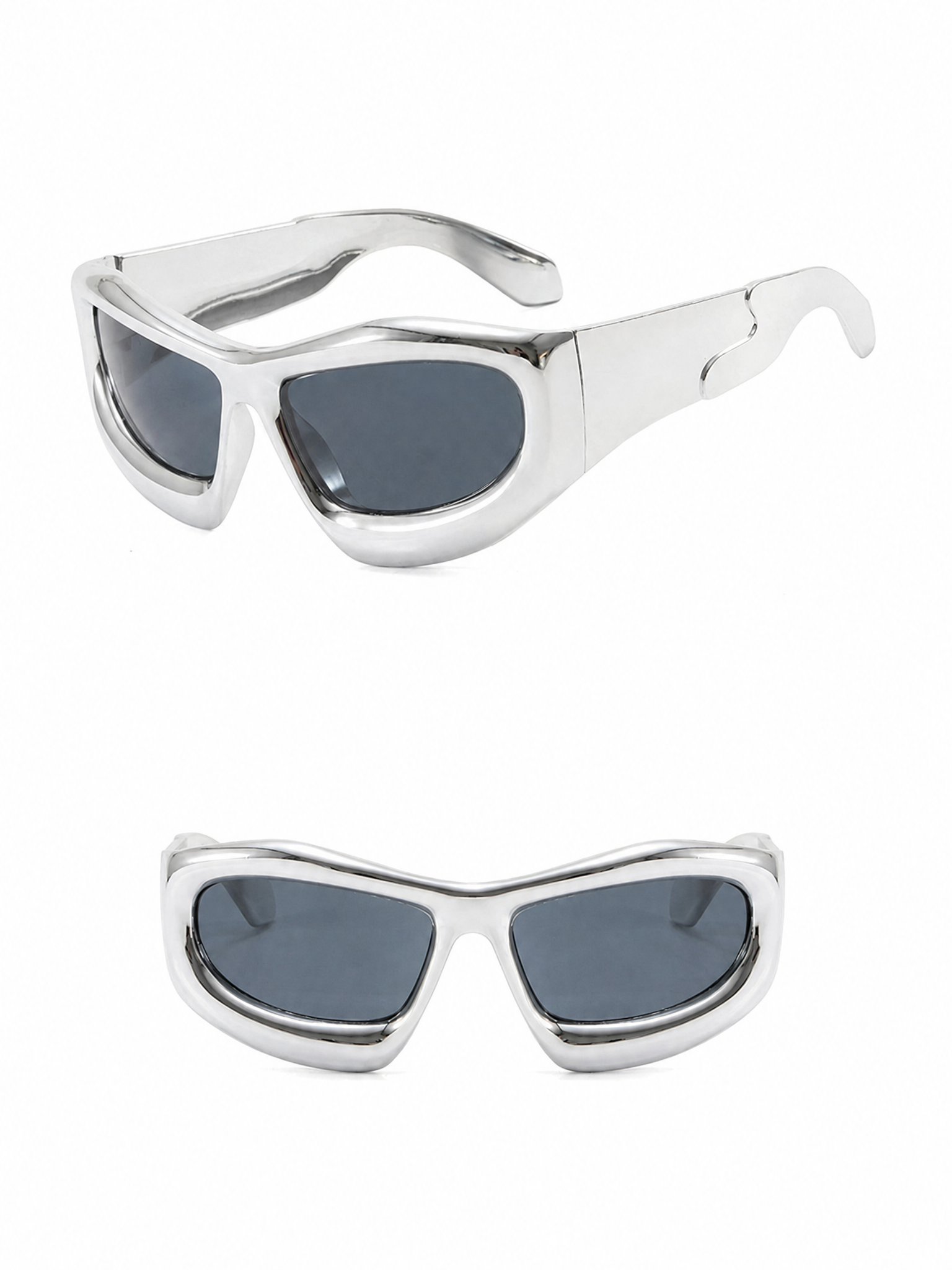 Brick Lane Y2K Futuristic Wrap Around Shield Sunglasses - Silver