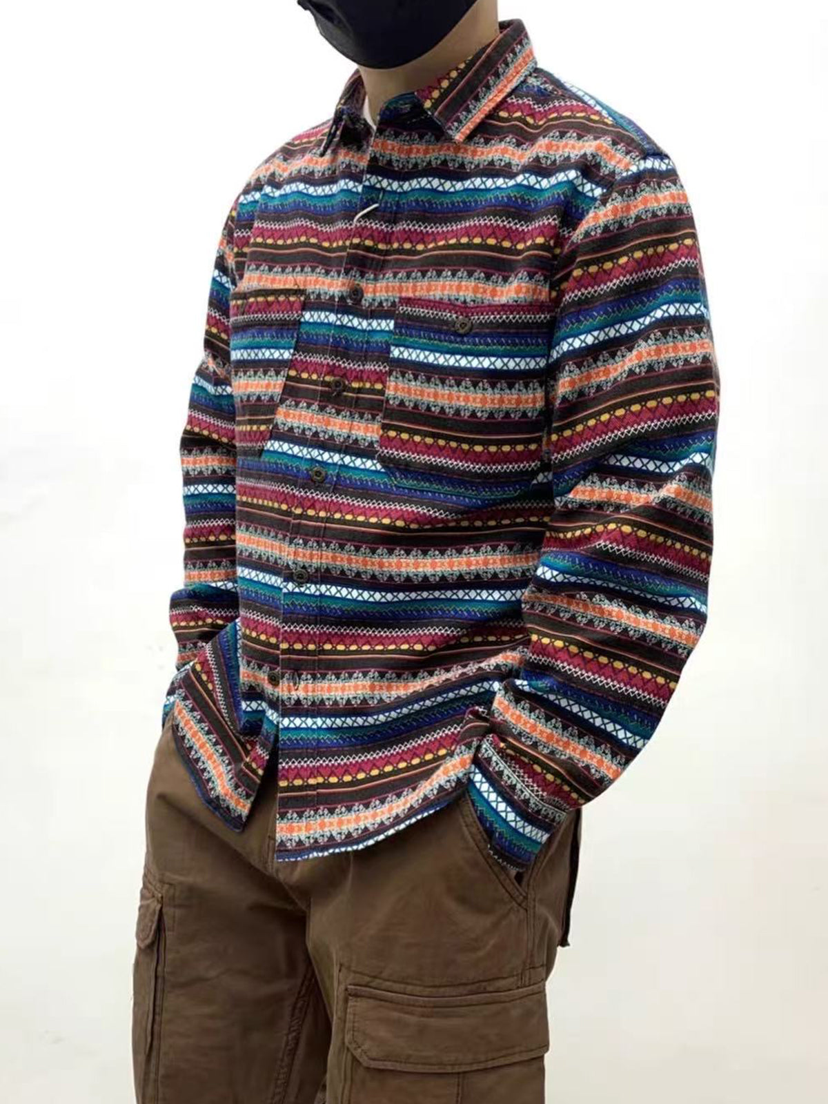 American Club Baggy Striped Knit Polo Top - Red