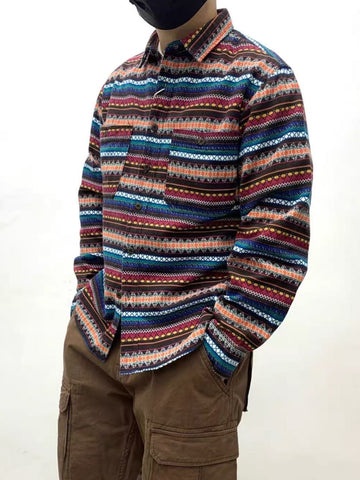American Club Baggy Striped Knit Polo Top - Red
