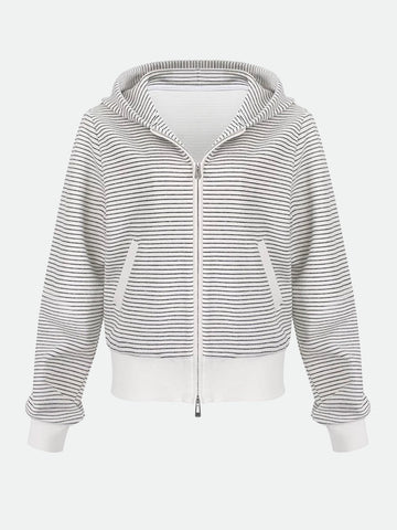 Off-Duty Stripe Hoodie Jacket – Black White