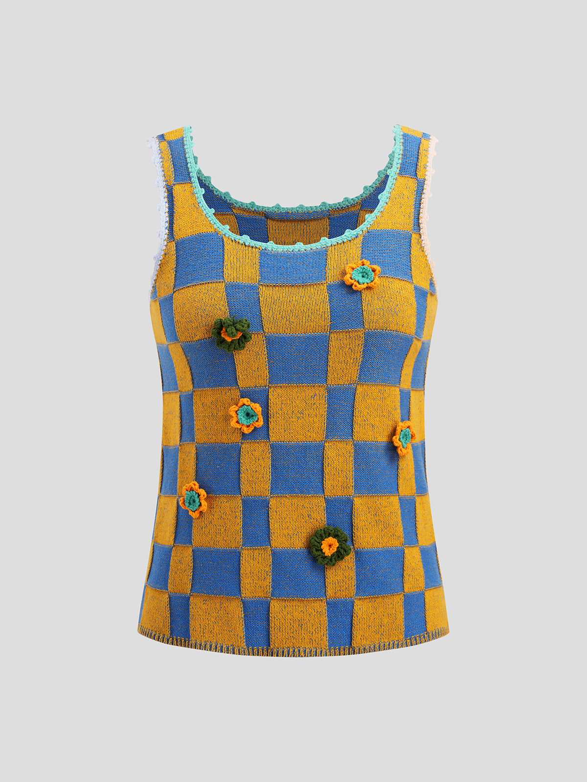 Checker Bloom Knit Tank – Blue Yellow