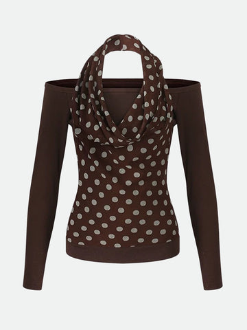 Rooftop Bar Hours Dot Sleeve Top – Chocolate Brown