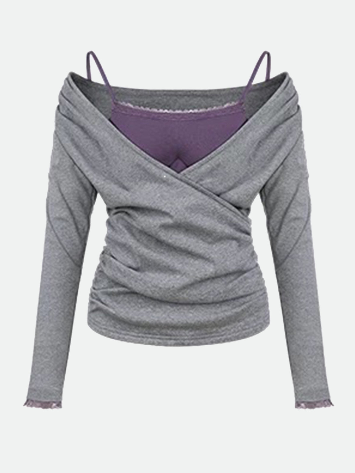 Second Thought Lace Sleeve Top – Grey Lilac