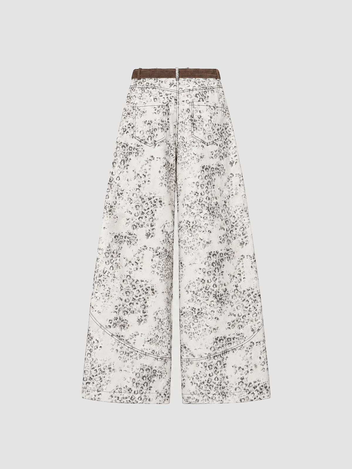 Brick Lane Floral Pattern Drawstring Wide-Leg Maxi Pants - Light Grey