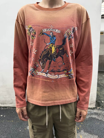 Co-ed Dorm Skimming Graphic Print Long Sleeve Top - Red