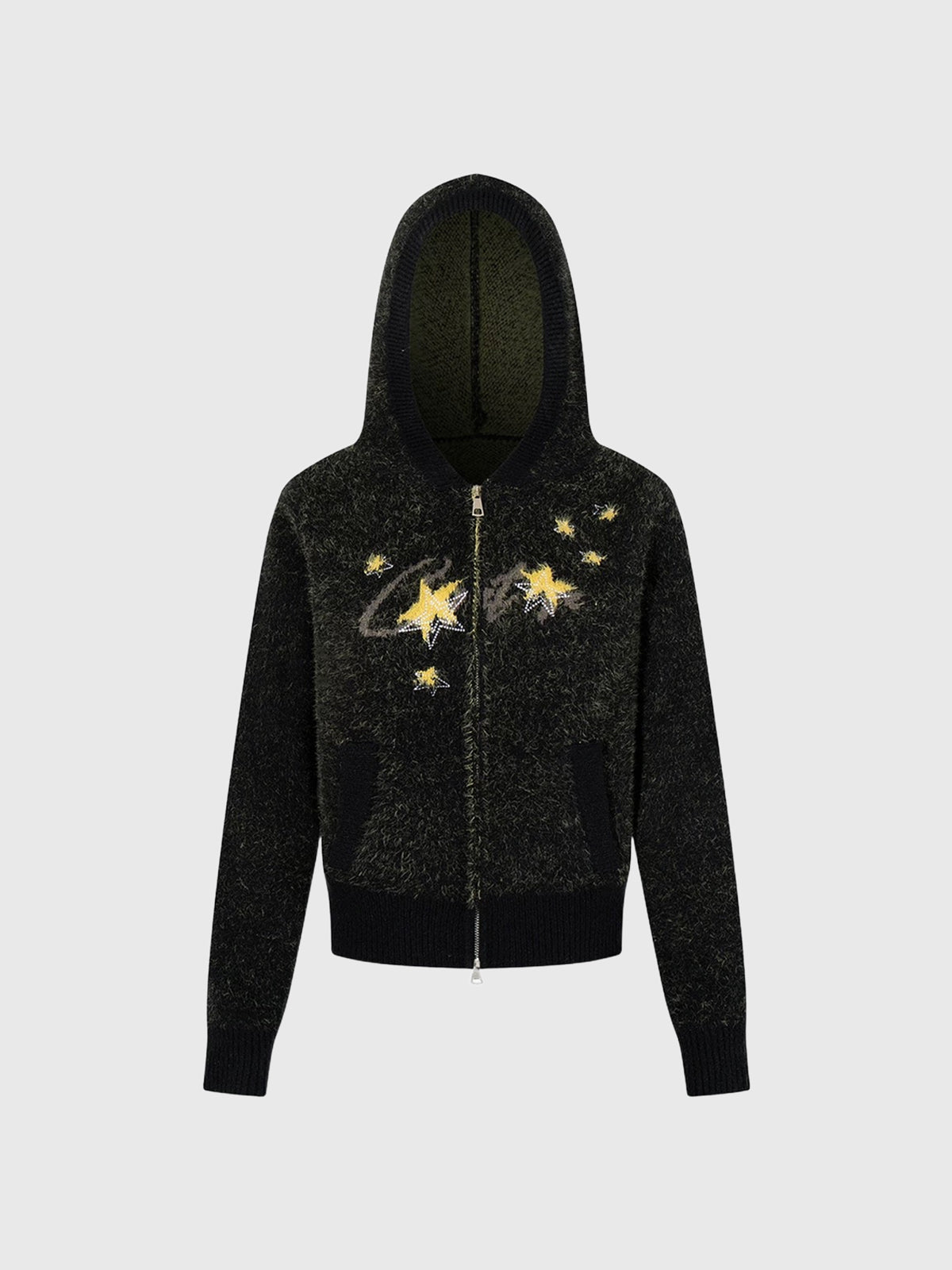 Co-ed Dorm Skimming Star Graphic Zip-up Hoodie - Black