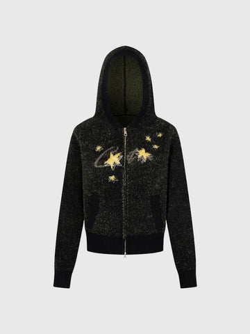 Co-ed Dorm Skimming Star Graphic Zip-up Hoodie - Black