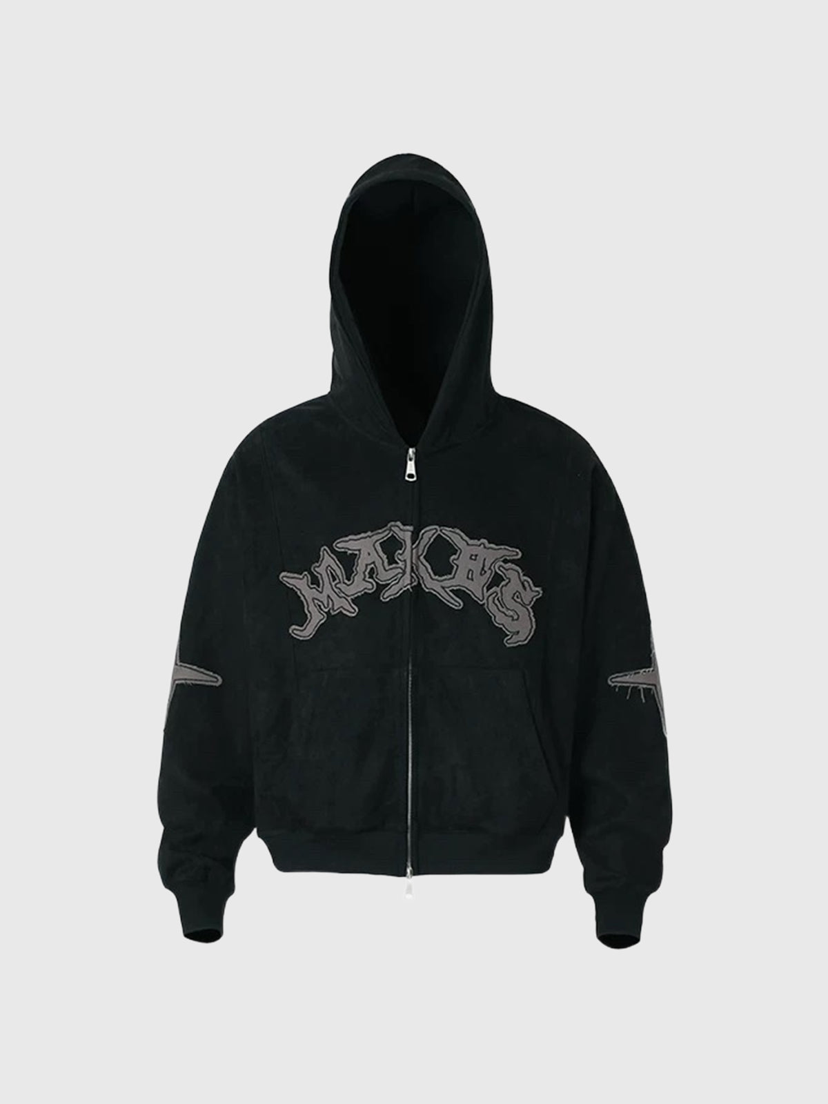 Co-ed Dorm Baggy Graphic Printed Zip-up Hoodie - Black