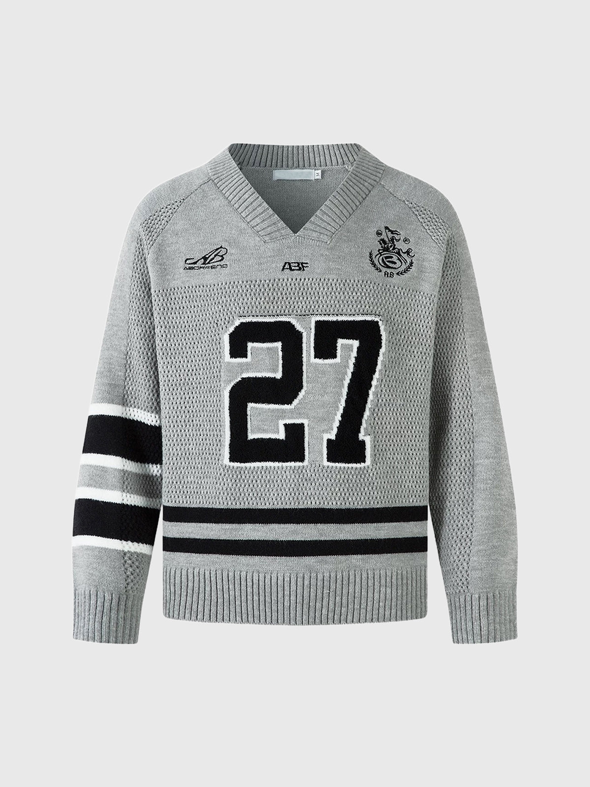 Co-ed Dorm V-Neck Jersey Number 27 Graphic Sweatshirt - Grey