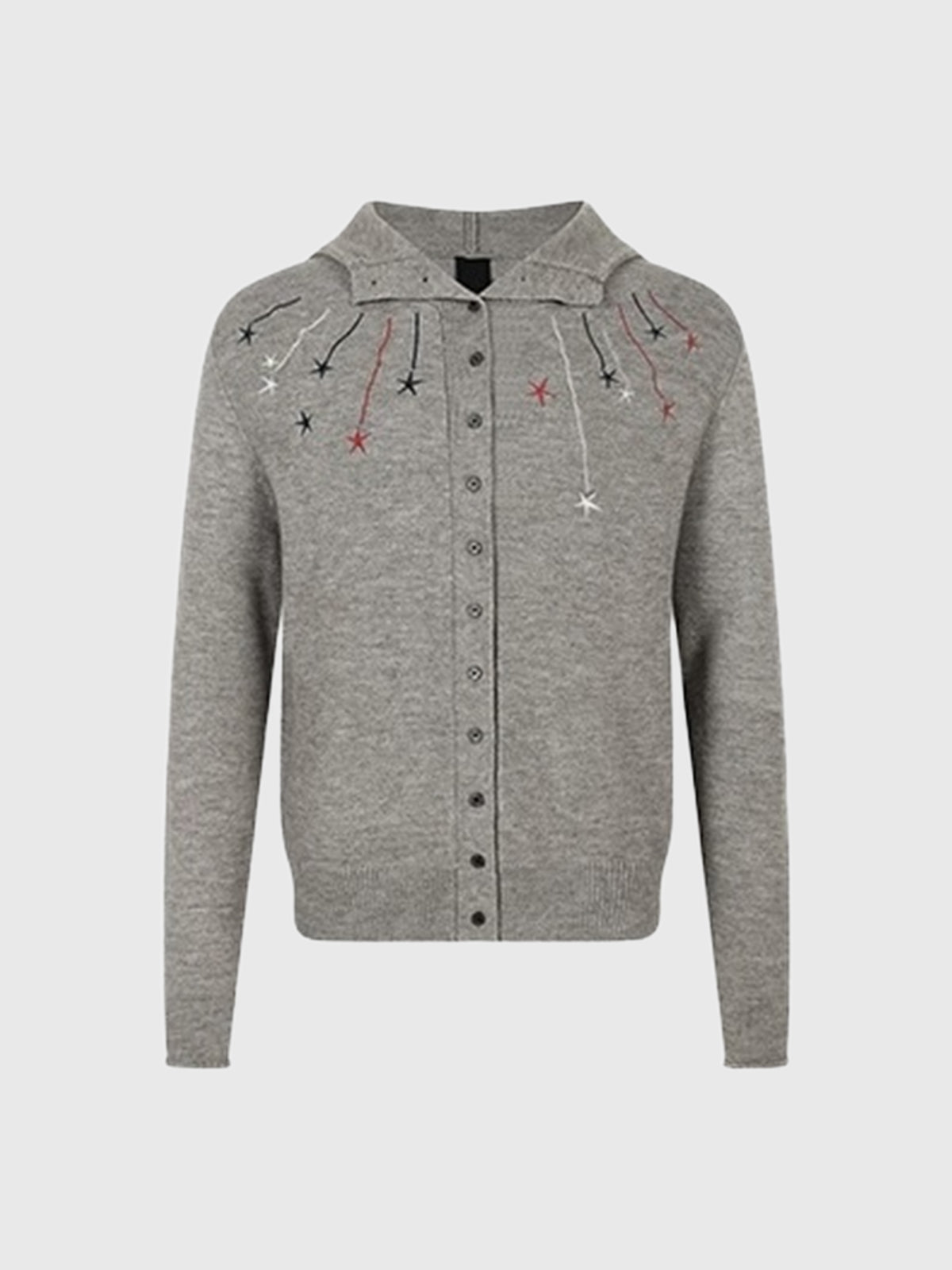 Co-ed Dorm Skimming Star Embroidery Zip-up Hoodie - Grey