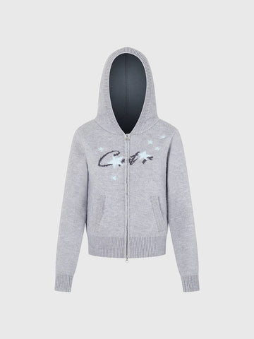 Co-ed Dorm Skimming Star Graphic Zip-up Hoodie - Grey