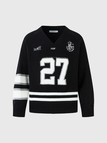Co-ed Dorm V-Neck Jersey Number 27 Graphic Sweatshirt - Black