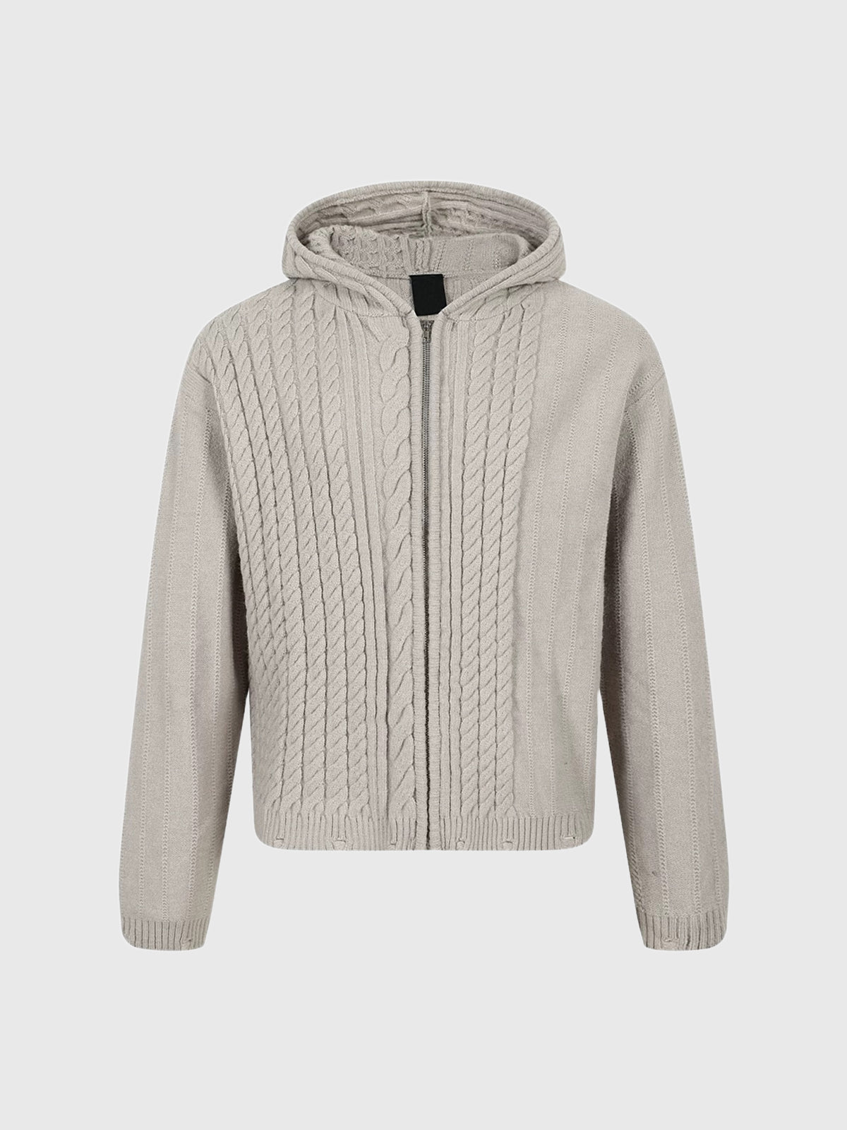 Co-ed Dorm Baggy Minimalist Zip-up Hoodie - Beige