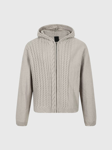 Co-ed Dorm Baggy Minimalist Zip-up Hoodie - Beige