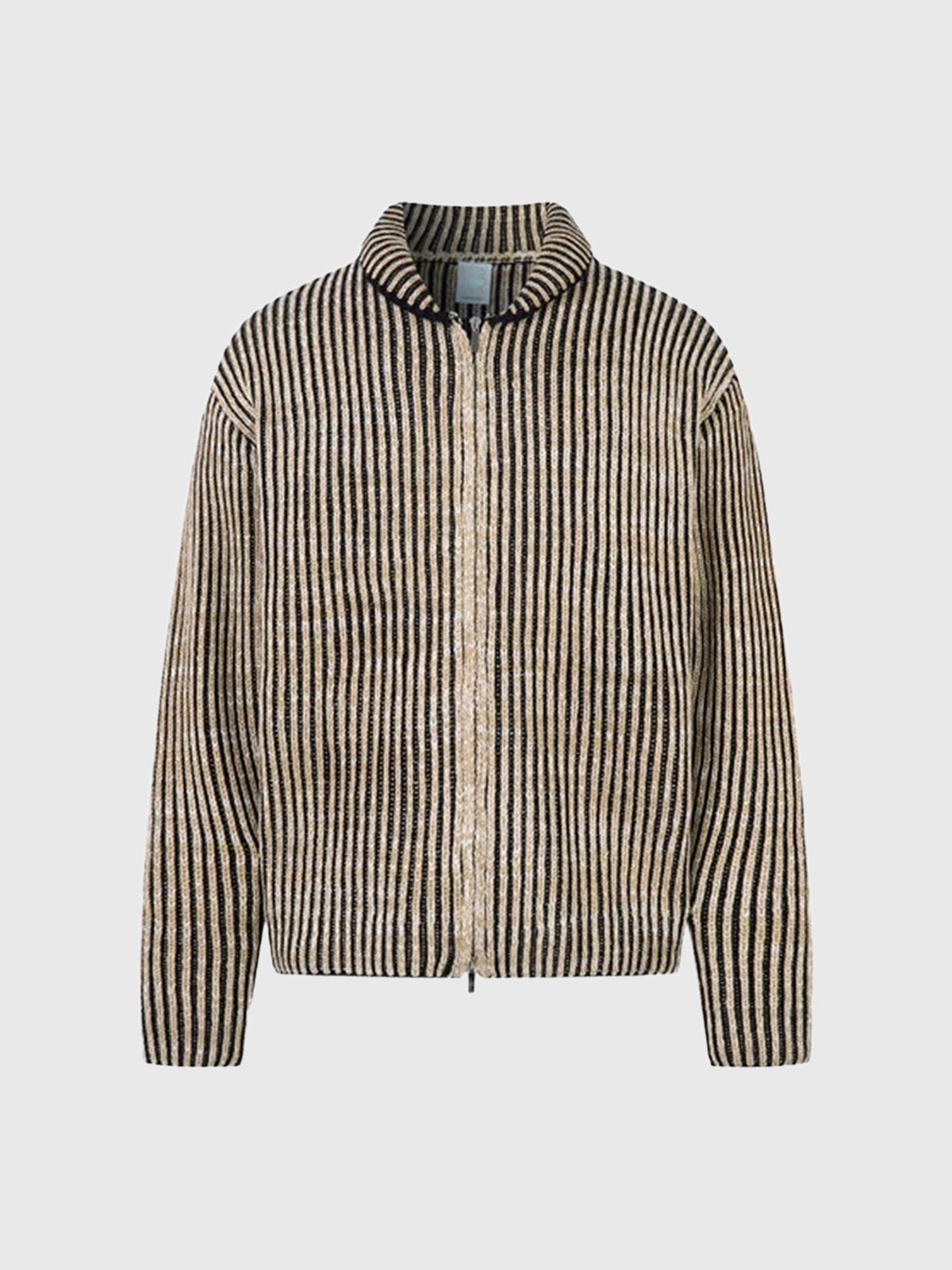 Co-ed Dorm Baggy Striped Zip-up Jacket - Beige